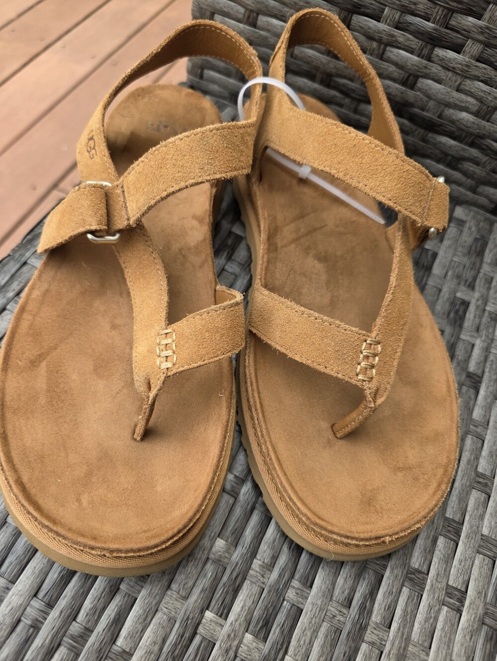 UGG GoldenGaze Toe Post Sandal Chestnut Brown Suede Leather Women’s Size 9 - Picture 3 of 7